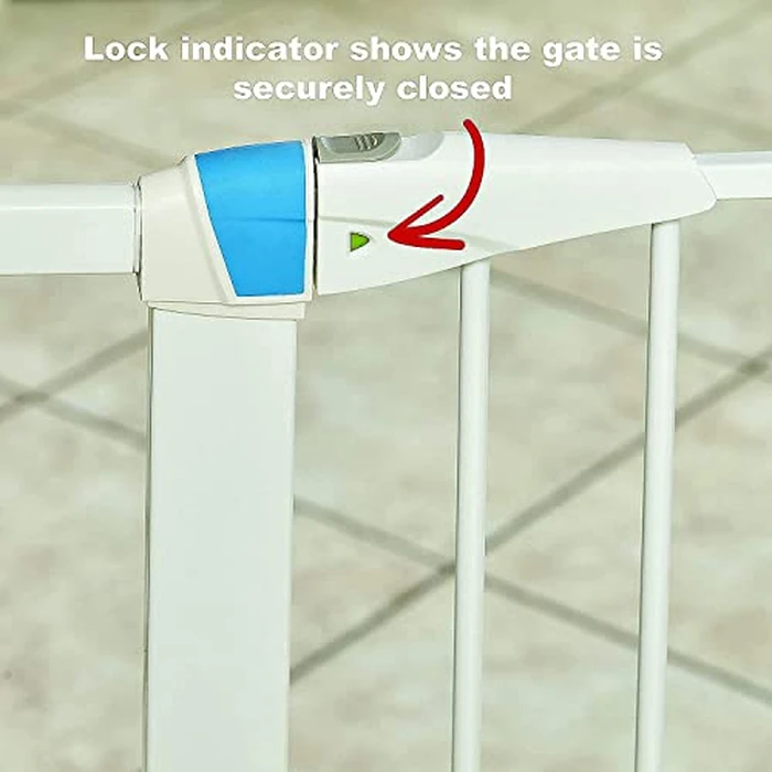 MidWest Homes for Pets 39 Inches Tall Walk-Though Steel Pet Gate, Pressure Mounted Dog Gate with Glow Strip Measures 29-38 Inches Wide & Includes Two 3-Inch-Wide Extensions, White by MidWest Homes for Pets - Image 4