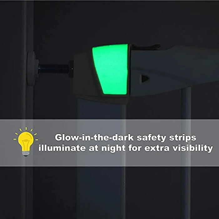 MidWest Homes for Pets 39 Inches Tall Walk-Though Steel Pet Gate, Pressure Mounted Dog Gate with Glow Strip Measures 29-38 Inches Wide & Includes Two 3-Inch-Wide Extensions, White by MidWest Homes for Pets - Image 6