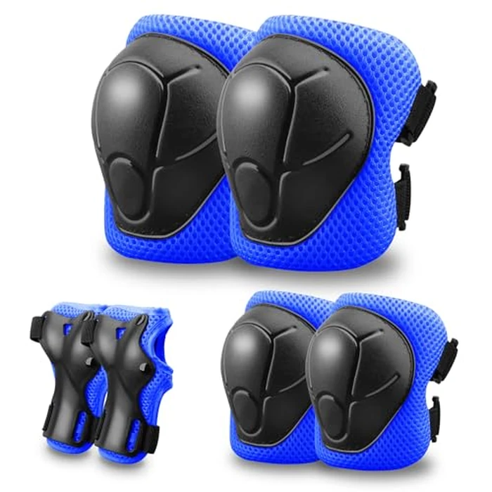 Kids Protective Gear Set Knee Pads for Kids 3-14 Years Toddler Knee and Elbow Pads with Wrist Guards 3 in 1 for Skating Cycling Bike,Biking, Roller Skates, Scooters (Blue, S(3-8Years)) by ZLEIOUY - Used - Very Good condition - CA$17.39