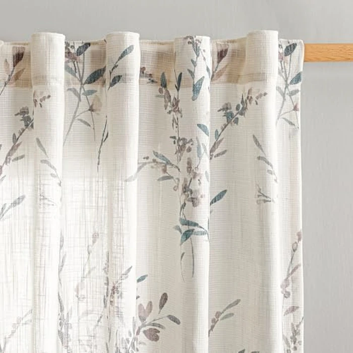 MYSKY HOME Sheer Floral Curtains 63 Inch Long for Bedroom Linen Look Drapes Light Filtering Privacy Added for Living Room Kitchen Farmhouse Style Texture Soft Touch Window Treatment, 50'' Wide, 2 Pcs by MYSKY HOME - Used - Very Good condition
