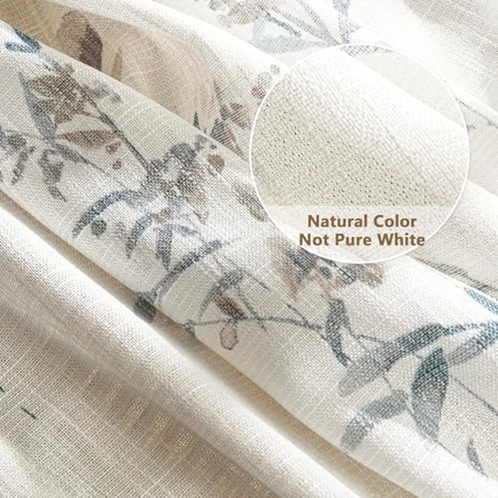 MYSKY HOME Sheer Floral Curtains 63 Inch Long for Bedroom Linen Look Drapes Light Filtering Privacy Added for Living Room Kitchen Farmhouse Style Texture Soft Touch Window Treatment, 50'' Wide, 2 Pcs by MYSKY HOME - Image 5
