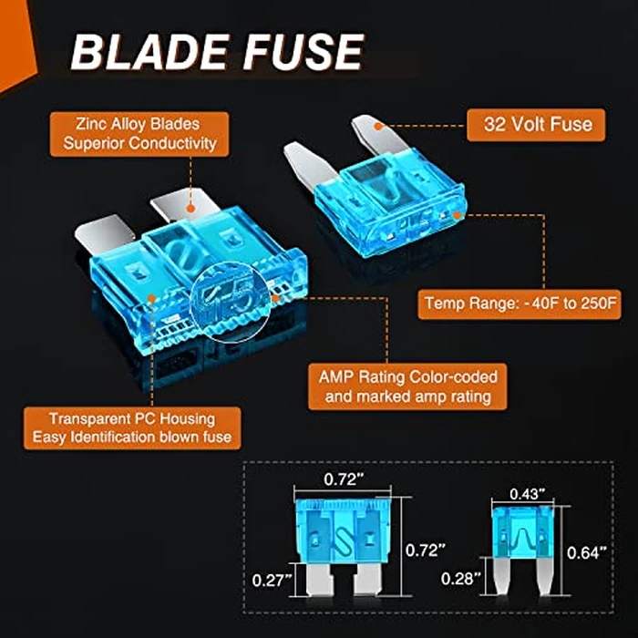 Nilight Blade Jcase Car Fuse Assortment Kit 5A 7.5A 10A 15A 20A 25A 30A Standard Mini Fuses 20A 30A 40A 50A 60A Low Tall STD Profile Fuses for Car Truck, 2 Years Warranty, 250PCS Fuses + Box fuses by Nilight - Image 6