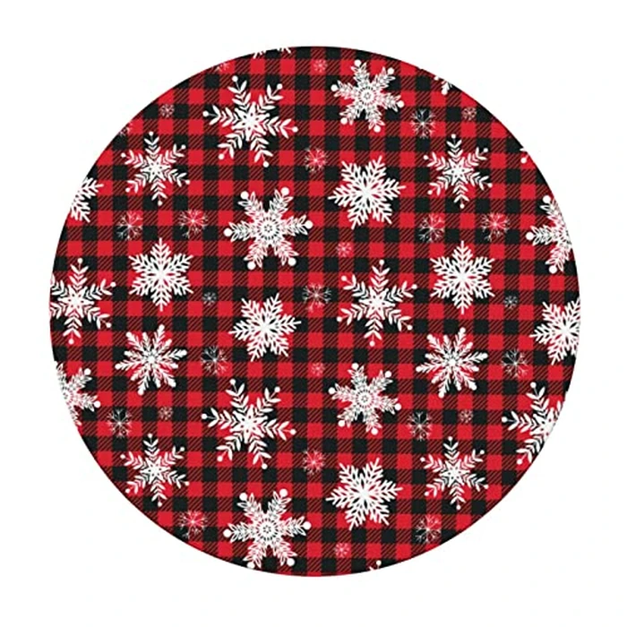 Fiokroo Christmas Snowflakes Checkered Tablecloth with Elastic Edge, Round Table Cloth Xmas Plaid Washable Reusable Table Cover for Kitchen Dining Party Picnic, Medium by Fiokroo - Image 2