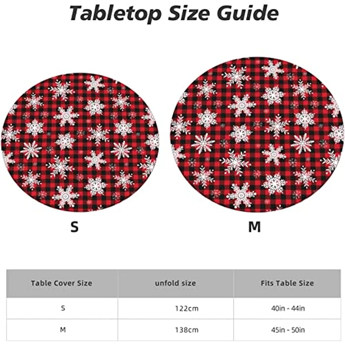 Fiokroo Christmas Snowflakes Checkered Tablecloth with Elastic Edge, Round Table Cloth Xmas Plaid Washable Reusable Table Cover for Kitchen Dining Party Picnic, Medium by Fiokroo - Image 3