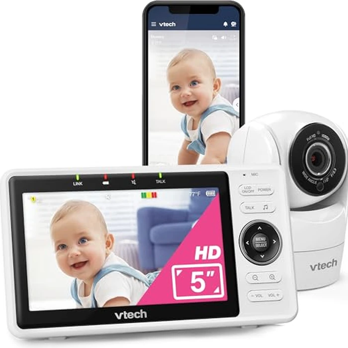 VTech Upgraded Smart WiFi Baby Monitor VM901, 5-inch 720p Display, 1080p Camera, HD NightVision, Fully Remote Pan Tilt Zoom, 2-Way Talk, Free Smart Phone App, Works with iOS, Android by VTech - Used - Good condition - CA$95.25