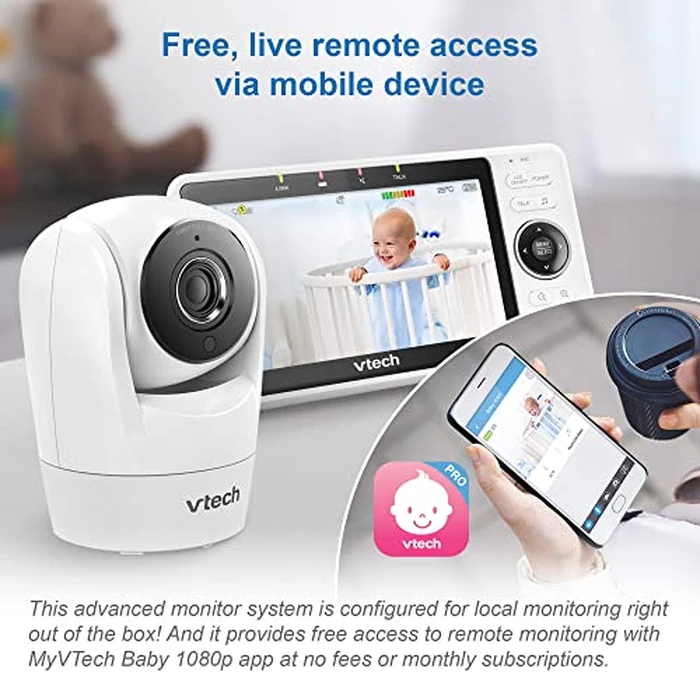 VTech Upgraded Smart WiFi Baby Monitor VM901, 5-inch 720p Display, 1080p Camera, HD NightVision, Fully Remote Pan Tilt Zoom, 2-Way Talk, Free Smart Phone App, Works with iOS, Android by VTech - Image 3