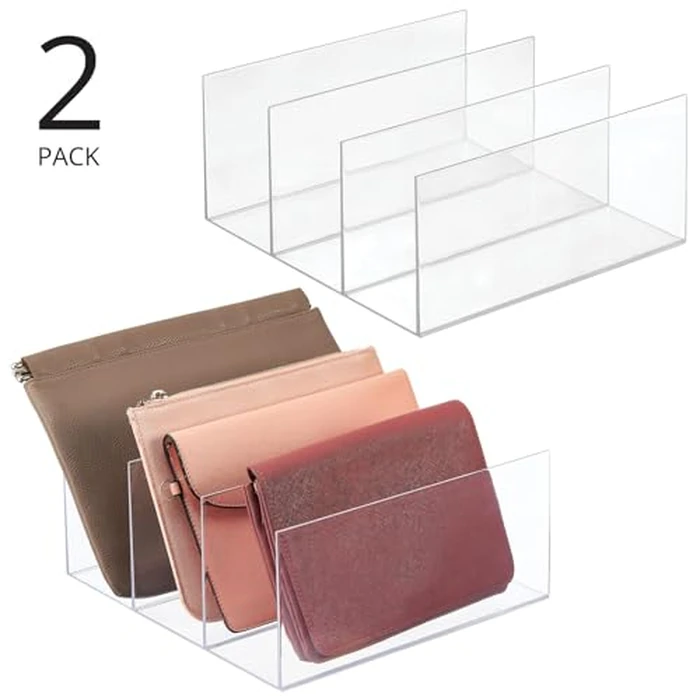 mDesign Plastic Purse/Handbag Organizer - Closet Divided Storage for Bags, Clutches, Wallets, Wristlets - Space-Saving Bedroom and Cabinet Organization - Lumiere Collection - 2 Pack - Clear by mDesign - Image 2