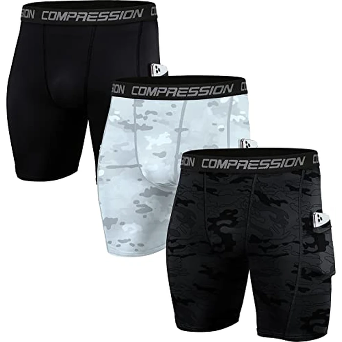 Holure Men's 3 Pack Sport Compression Shorts Athletic Underwear Black/Camo Black/Camo White 13-S by Holure - Used - Like New condition - US$18.60