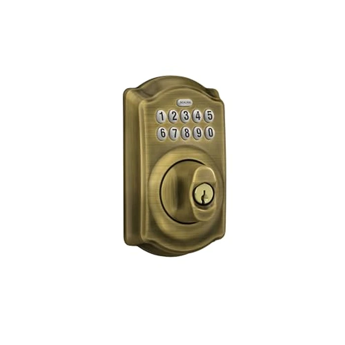 Schlage Camelot Electronic Keypad Deadbolt Lock, Keyless Front Door Entry, Mechanical Key Backup Included, Antique Brass, BE365 CAM 609 by SCHLAGE - Image 2