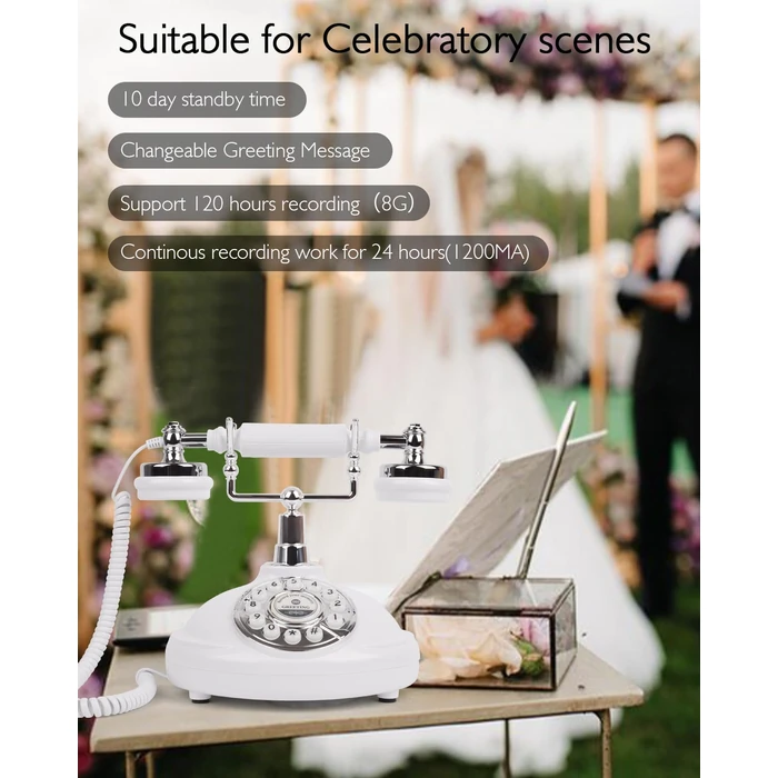 FESTRING Audio Guest Book Wedding Phone, Audio Guest Book Recording After The Tone, Leave a Message Phone for Weddings, Graduations, Birthdays (Retro White) by FESTRING - Image 5