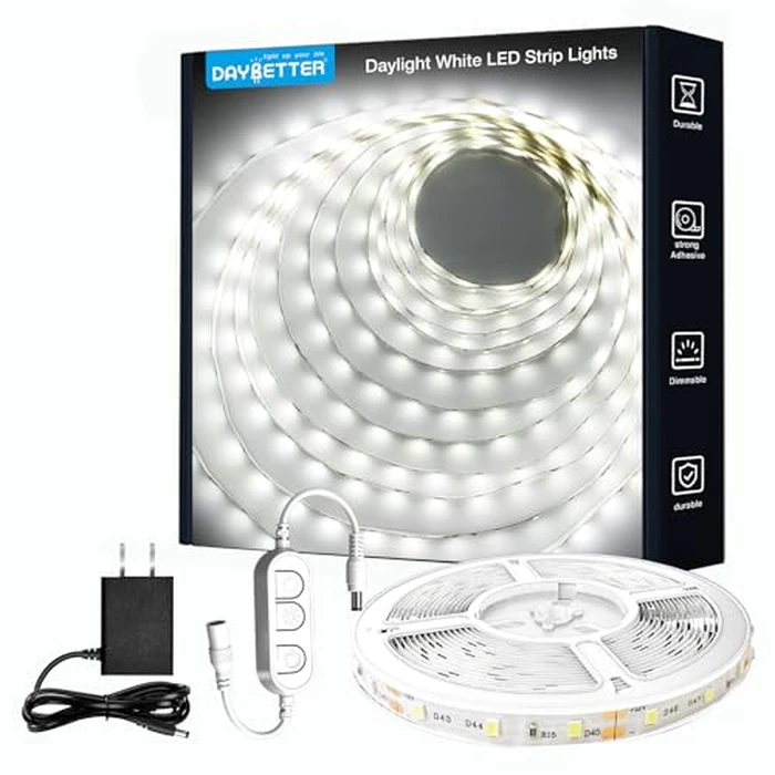 DAYBETTER White LED Strip Light, 20 ft Dimmable Bright Rope Lighting, 6500K 24V Strips, 360 LEDs 2835 Tape Lights for Bedroom, Kitchen, Mirror, Home Decoration(1 Roll) by DAYBETTER - Used - Like New condition - US$8.83
