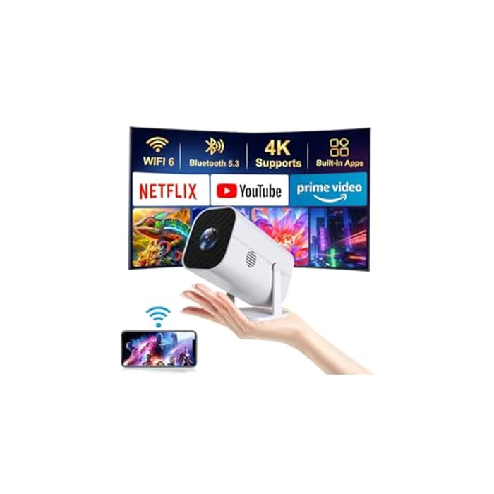 【Built-in APPS & Electric Focus & Auto Keystone】 Mini Projector with WiFi 6 & Bluetooth 5.3, Supports 4K, 1080P Portable Smart Projector, Compatible Smartphones/TV Stick/Computer/Video Games/HDMI/USB by YGSKK - Used - Acceptable condition