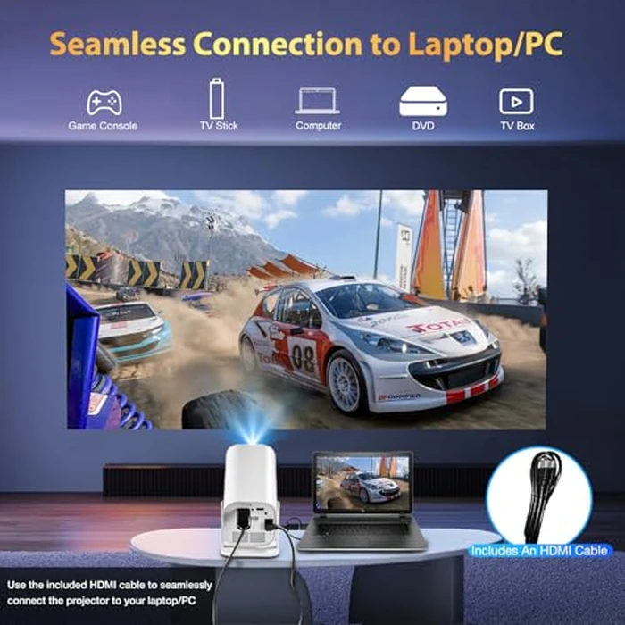 【Built-in APPS & Electric Focus & Auto Keystone】 Mini Projector with WiFi 6 & Bluetooth 5.3, Supports 4K, 1080P Portable Smart Projector, Compatible Smartphones/TV Stick/Computer/Video Games/HDMI/USB by YGSKK - Image 6