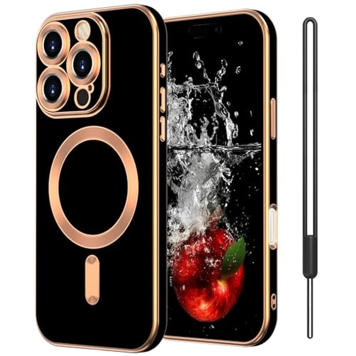 SouliGo Phone Case for iPhone 16 Pro Magnetic, iPhone 16 Pro Phone Cover Compatible with MagSafe, Slim Thin Luxury Gold Shockproof Protective Soft Rubber Bumper for iPhone 16 Pro 6.3 inch Cover Black by SouliGo - Used - Acceptable condition - CA$3.54