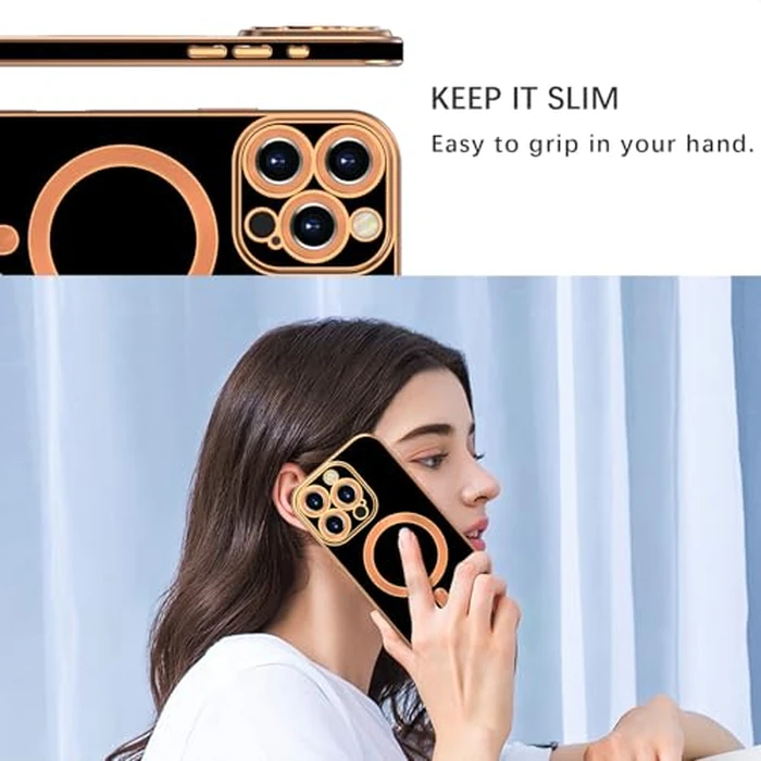 SouliGo Phone Case for iPhone 16 Pro Magnetic, iPhone 16 Pro Phone Cover Compatible with MagSafe, Slim Thin Luxury Gold Shockproof Protective Soft Rubber Bumper for iPhone 16 Pro 6.3 inch Cover Black by SouliGo - Image 3