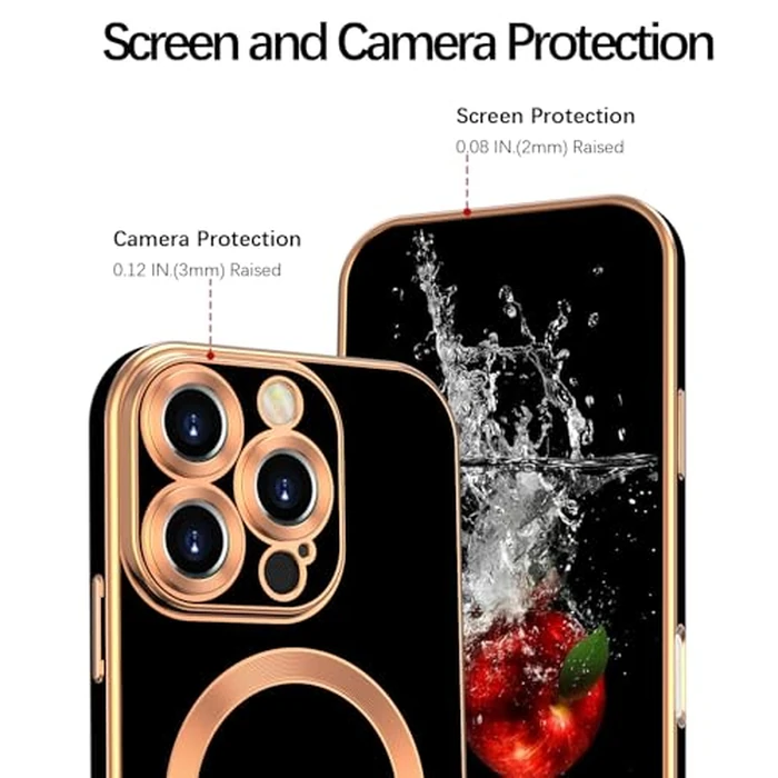 SouliGo Phone Case for iPhone 16 Pro Magnetic, iPhone 16 Pro Phone Cover Compatible with MagSafe, Slim Thin Luxury Gold Shockproof Protective Soft Rubber Bumper for iPhone 16 Pro 6.3 inch Cover Black by SouliGo - Image 5