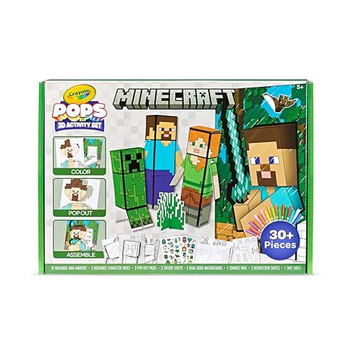 Crayola Minecraft POPs 3D Art Kit for Kids, Create 3D Characters, Coloring Activity Set with Markers & Stickers, Minecraft Toys, Gift for Boys & Girls by Crayola - Used - Like New condition - US$15.32