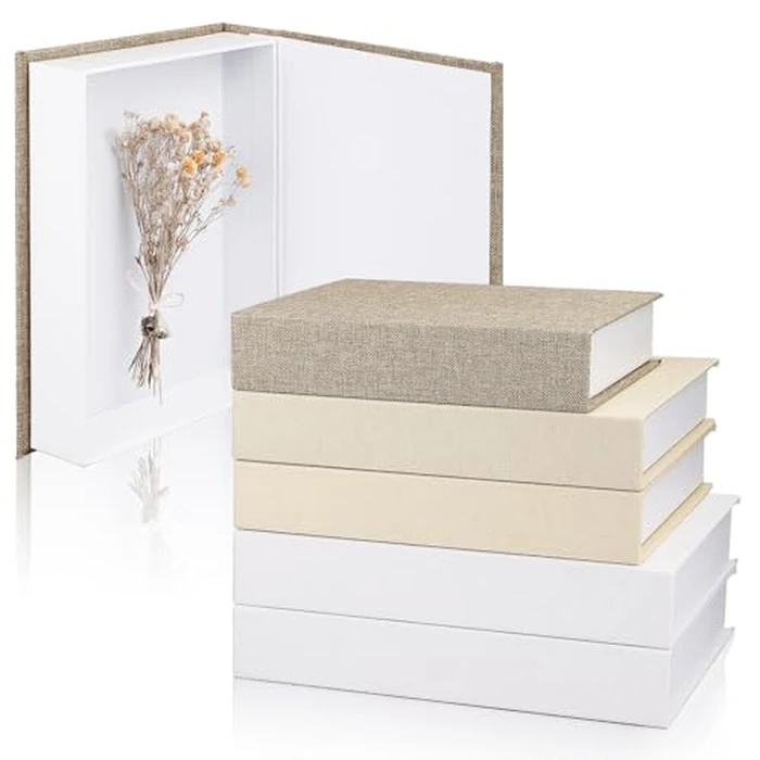 6 Pcs Decorative Books Box for Home Decor, Fake Book Box Linen Covered Book Set for Bookshelf Shelves Mantel Tiered Tray Hotel Display (White, Beige and Khaki) by ANISION - Used - Like New condition - CA$41.79