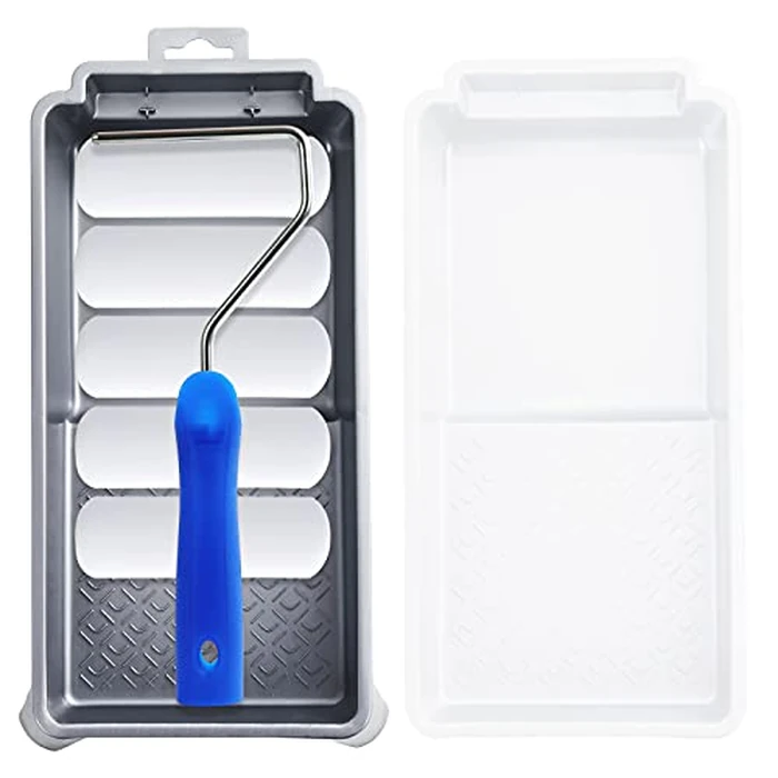 Mister Rui 4 Inch Foam Paint Roller Kit, 8 Pack - Mini Roller Set with 4” Small Roller Covers, Frame, Tray & Liner for Smooth Painting on Walls, Trim, Furniture, Home DIY Projects by Mister Rui - Image 1