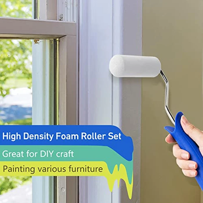 Mister Rui 4 Inch Foam Paint Roller Kit, 8 Pack - Mini Roller Set with 4” Small Roller Covers, Frame, Tray & Liner for Smooth Painting on Walls, Trim, Furniture, Home DIY Projects by Mister Rui - Image 3