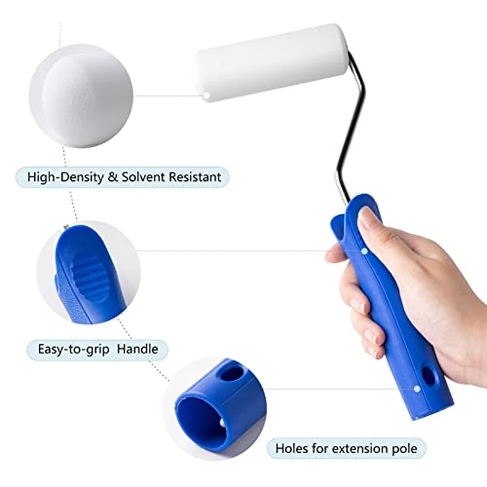 Mister Rui 4 Inch Foam Paint Roller Kit, 8 Pack - Mini Roller Set with 4” Small Roller Covers, Frame, Tray & Liner for Smooth Painting on Walls, Trim, Furniture, Home DIY Projects by Mister Rui - Image 4