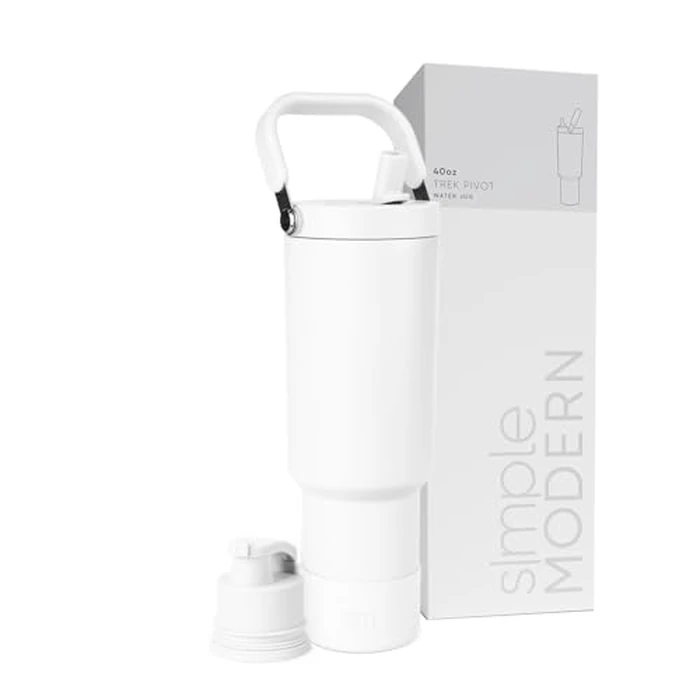Simple Modern Trek Pivot | 40oz Flip Straw Tumbler with Handle | Water Bottle & Boot | Interchangeable Straw & Chug Lids | Insulated Stainless Steel Jug | Gym Sports Outdoors | Winter White by Simple Modern - Image 1