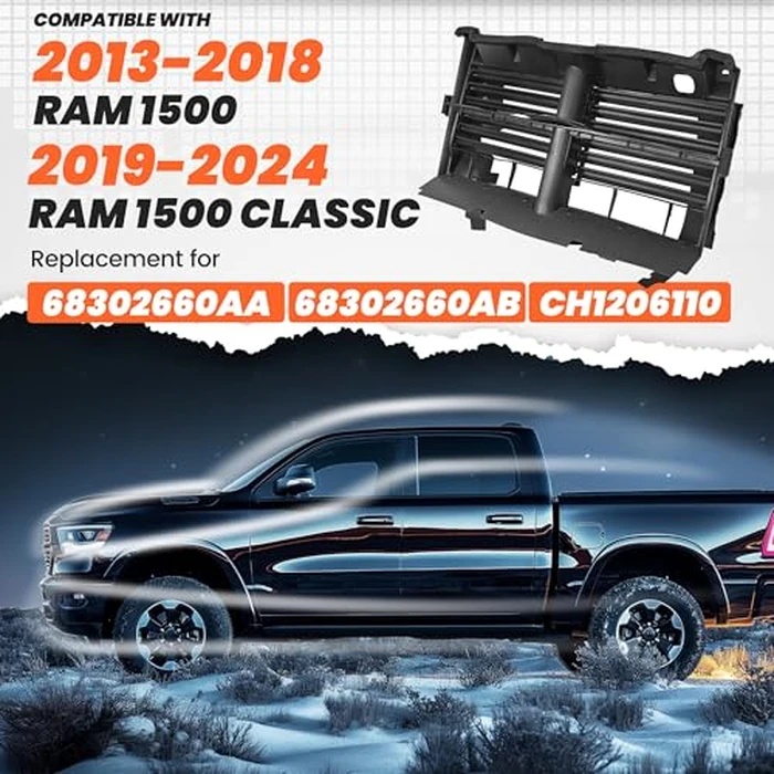 HECASA Active Grille Shutter Assembly w/o Actuator Compatible with 2013-2018 Ram 1500 2019-2024 Ram 1500 Classic Replacement for CH1206110 68302660AA 68302660AB Radiator Shutter by HECASA - Image 2