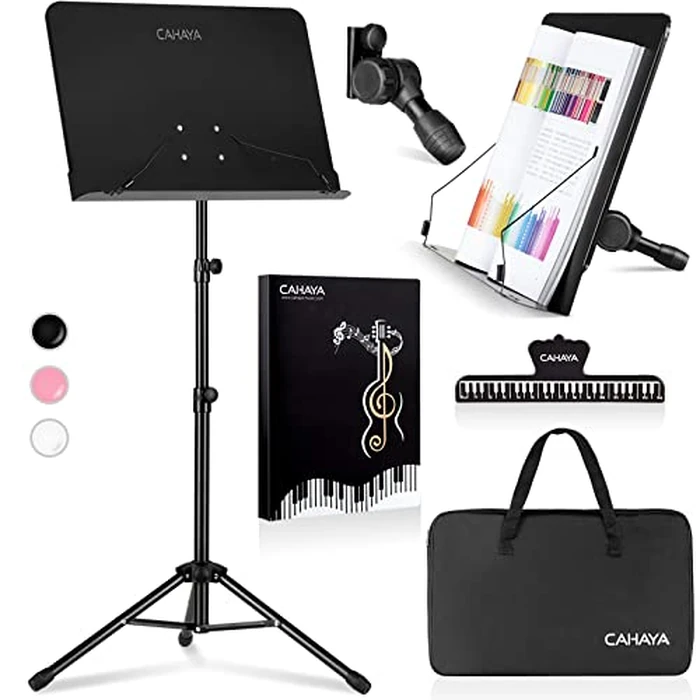 CAHAYA Music Stand for Sheet Music - Dual-use Converts to Desktop Stand Portable& Foldable 31.4-57in Height Adjustable Sturdy to Holds Thick Book or Tablet Include Carrying Bag Sheet Music Folder Clip by CAHAYA - Used - Very Good condition - US$17.99