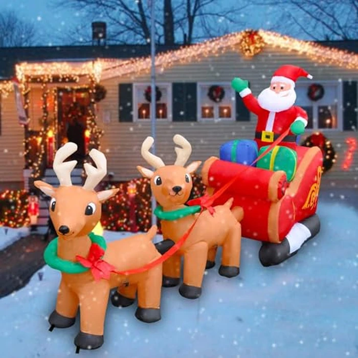 SEASONBLOW 8 Ft Inflatable Christmas Reindeer Pull The Sleigh Take Santa Claus Xmas Decoration for Yard Lawn Garden Home Party Indoor Outdoor by SEASONBLOW - Image 1