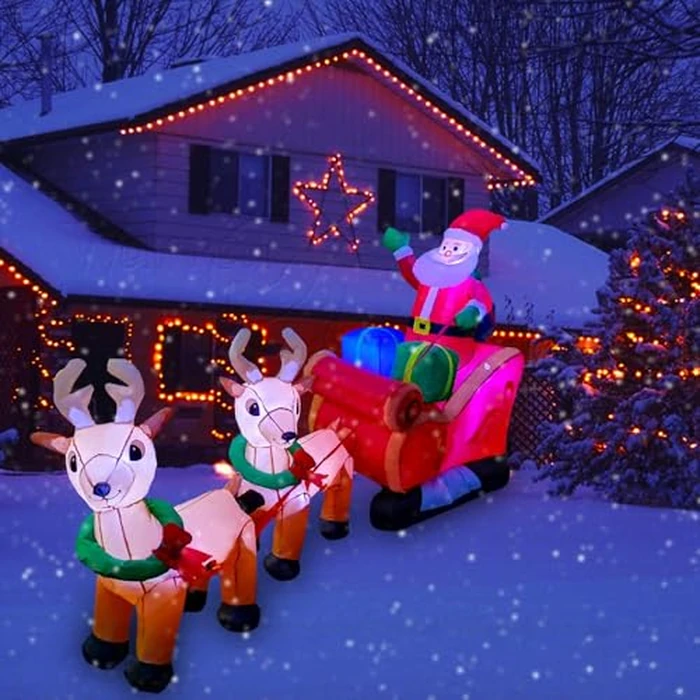 SEASONBLOW 8 Ft Inflatable Christmas Reindeer Pull The Sleigh Take Santa Claus Xmas Decoration for Yard Lawn Garden Home Party Indoor Outdoor by SEASONBLOW - Image 2