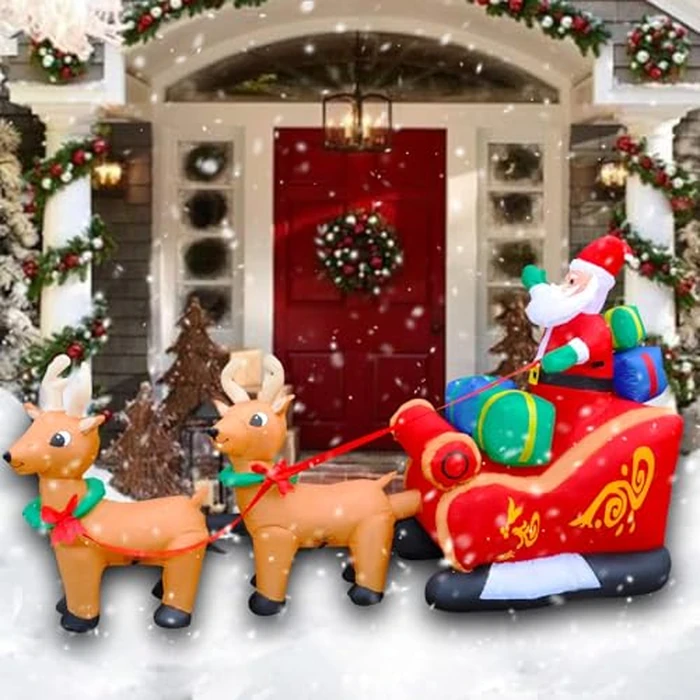 SEASONBLOW 8 Ft Inflatable Christmas Reindeer Pull The Sleigh Take Santa Claus Xmas Decoration for Yard Lawn Garden Home Party Indoor Outdoor by SEASONBLOW - Image 3