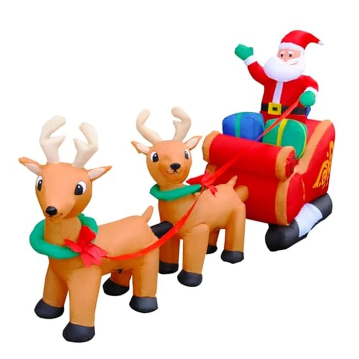 SEASONBLOW 8 Ft Inflatable Christmas Reindeer Pull The Sleigh Take Santa Claus Xmas Decoration for Yard Lawn Garden Home Party Indoor Outdoor by SEASONBLOW - Image 4