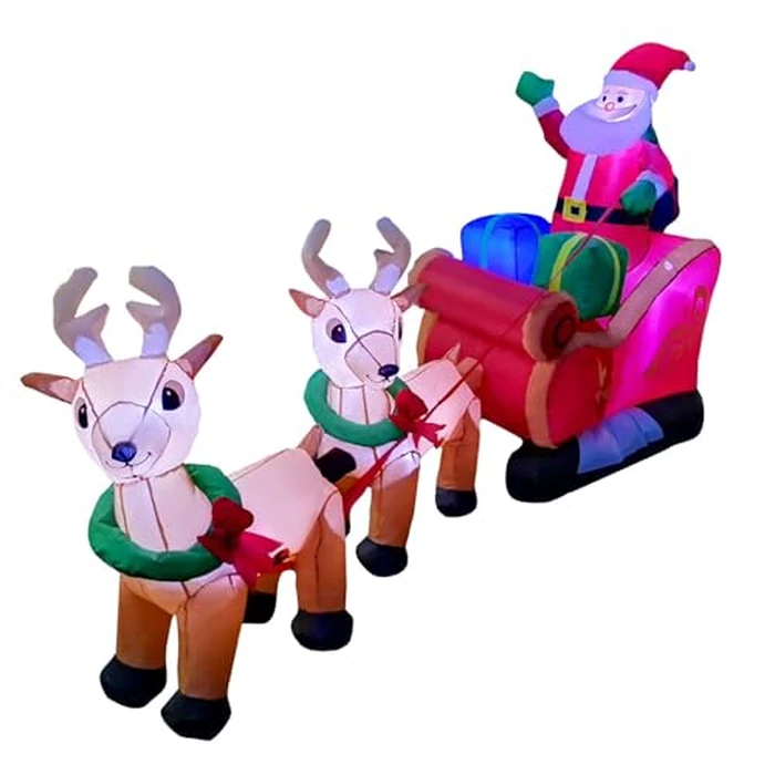 SEASONBLOW 8 Ft Inflatable Christmas Reindeer Pull The Sleigh Take Santa Claus Xmas Decoration for Yard Lawn Garden Home Party Indoor Outdoor by SEASONBLOW - Image 6