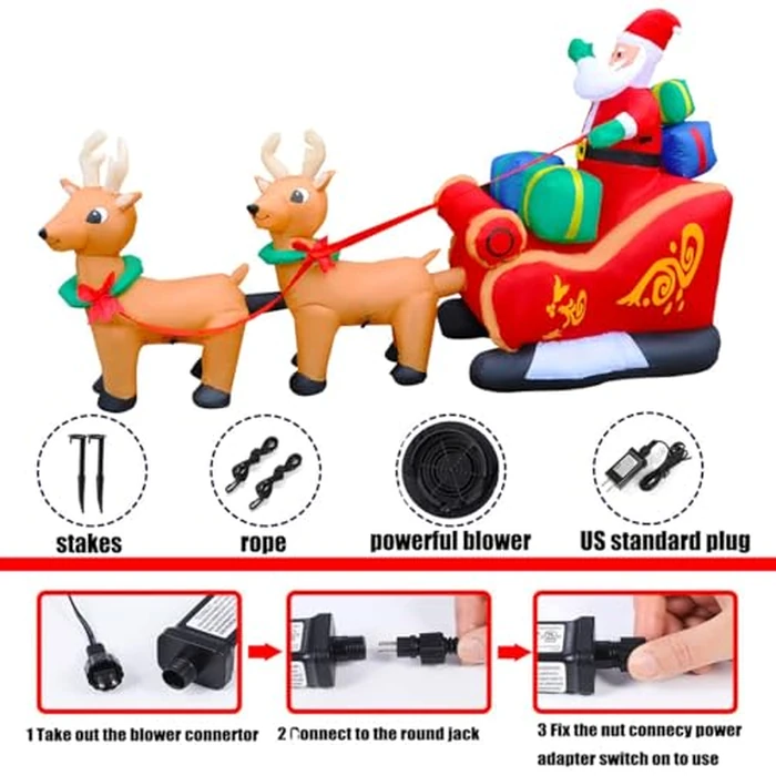 SEASONBLOW 8 Ft Inflatable Christmas Reindeer Pull The Sleigh Take Santa Claus Xmas Decoration for Yard Lawn Garden Home Party Indoor Outdoor by SEASONBLOW - Image 8