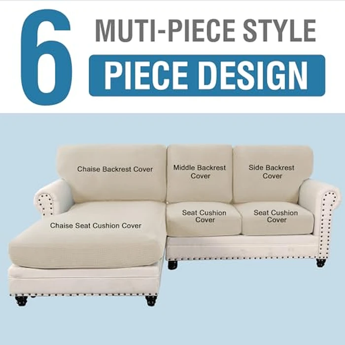 H.VERSAILTEX 2024 New Sectional Couch Covers 6 Pieces Stretch Sofa Covers for Sectional Sofa Set Separate L Shaped Couch Cover for Both Left/Right Couch (Large Sofa 2 Seater + 1 Chaise, Island Fossi) by H.VERSAILTEX - Image 2