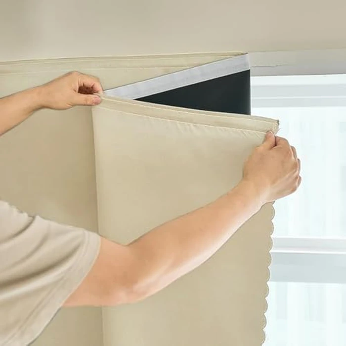 100% Blackout Self Adhesive Curtains Small Window Short Temporary Blackout Curtains Easy to Install Used for Bedroom Kitchen Window Cover, Beige, 35W x 54L inch (1 Panels) by AJAZZ - Used - Very Good condition - CA$15.84