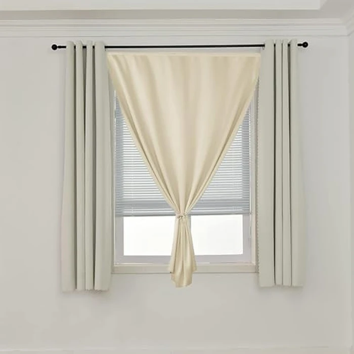 100% Blackout Self Adhesive Curtains Small Window Short Temporary Blackout Curtains Easy to Install Used for Bedroom Kitchen Window Cover, Beige, 35W x 54L inch (1 Panels) by AJAZZ - Image 8