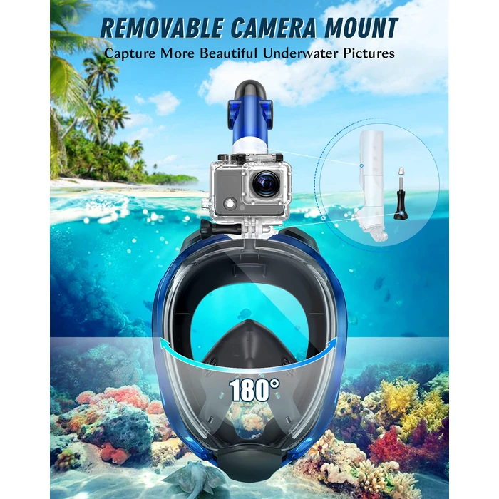 X99 Full Face Snorkel Mask for Adults, Snorkeling Gear with Latest Dry Top Breathing System Anti-Fog & Anti-Leak, 180 degreesPanoramic View Snorkeling Set Adult with Camera Mount(Blueblack S/M) by X99 - Image 5