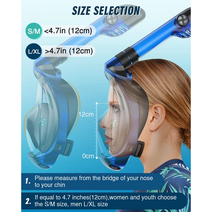 X99 Full Face Snorkel Mask for Adults, Snorkeling Gear with Latest Dry Top Breathing System Anti-Fog & Anti-Leak, 180 degreesPanoramic View Snorkeling Set Adult with Camera Mount(Blueblack S/M) by X99 - Image 6