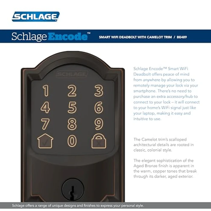 Schlage Camelot Front Entry Handleset with Left Handed Accent Door Lever, Lower Half Grip, Aged Bronze, FE285 CAM 716 Acc CAM LH by SCHLAGE - Image 2