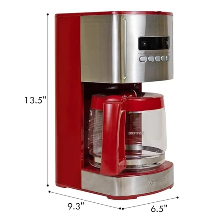 Kenmore Drip Coffee Maker - 12 Cup Programmable Cafe Machine With Glass Pot, Regular & Bold Brew, Auto Shut Off Large Water Reservoir, Reusable Filter, Kitchen Appliances For Cafeteria Barista, Red by Koolatron - Image 8