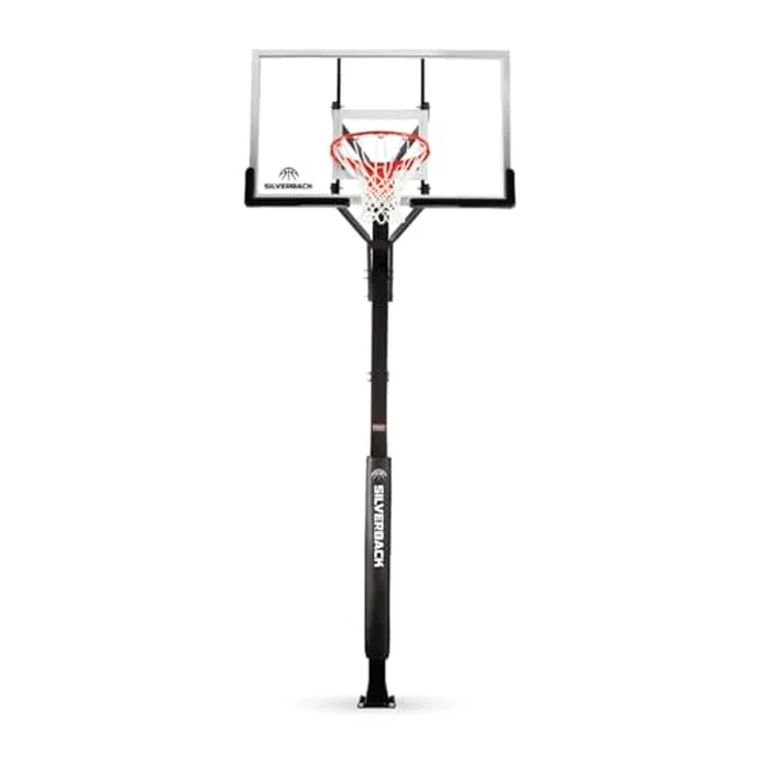 Silverback 60" Height Adjustable In-Ground Basketball Hoop with Tempered Glass Backboard, Pro-Style Breakaway Rim, Pole and Backboard Pad, Black-White by Silverback - Used - Very Good condition - US$967.63