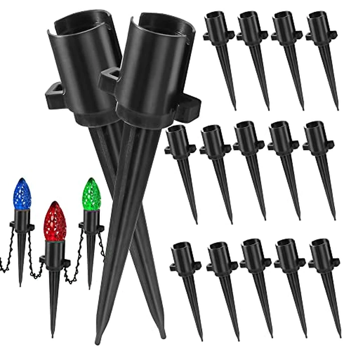 Dazzle Bright 5.5 Inch 100 Pcs C9 Christmas Light Ground Stakes for Outdoor Decor - Black Plastic Spikes for Lawn, Garden, Patio by Dazzle Bright - Used - Very Good condition - US$22.11