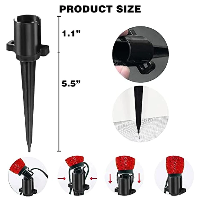 Dazzle Bright 5.5 Inch 100 Pcs C9 Christmas Light Ground Stakes for Outdoor Decor - Black Plastic Spikes for Lawn, Garden, Patio by Dazzle Bright - Image 2