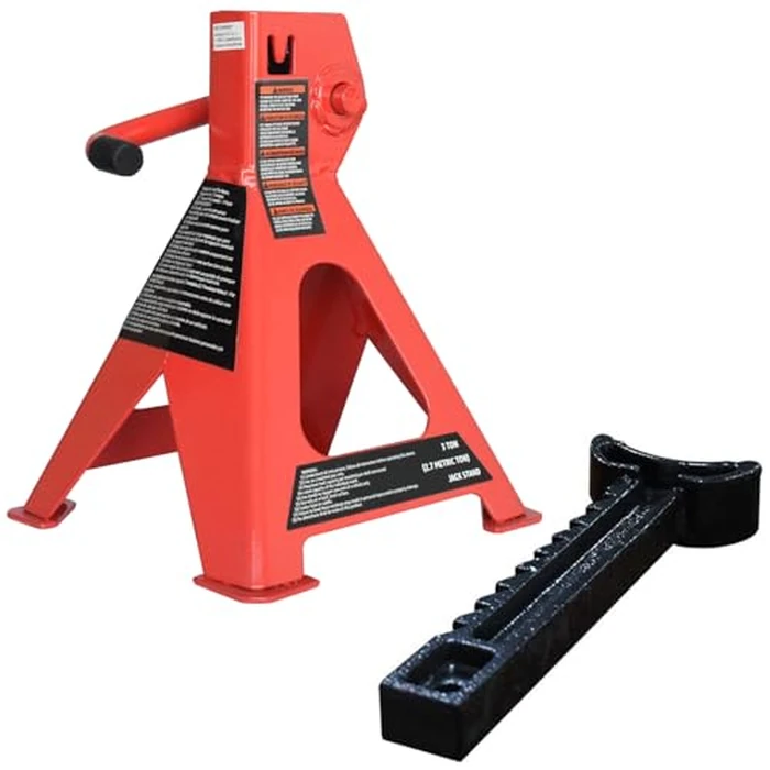 Amazon Basics Steel Jack Auto Stands, 3 Ton (2.7 metric Ton) Capacity, Easy to Use, Adjustable Height, 6,000 lb, 1 Pair, Black and Red by Amazon Basics - Image 4
