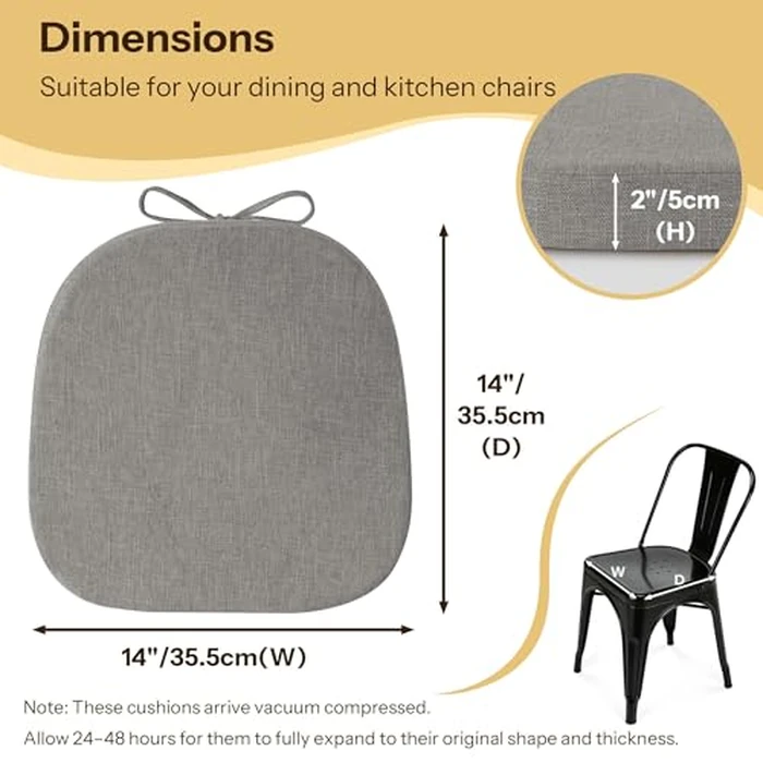 Flygulls Metal Chair Cushions 14" x 14" Set of 4 Non Slip Dining Chair Cushions for Metal Chairs with Ties and Washable Covers, Light Grey by FlyGulls - Image 2