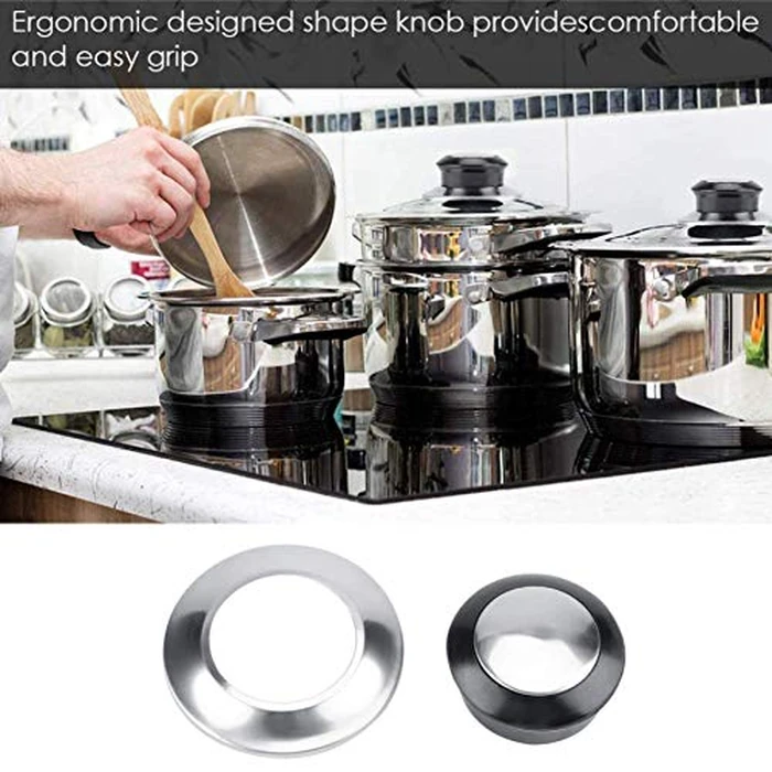 Pot Pan Lids Knob Lifting Handle Heat-Resistant Home Kitchen Cookware Replacement Parts Metal Black Silver 5Pcs,Knobs & Handles by Yosoo - Image 4