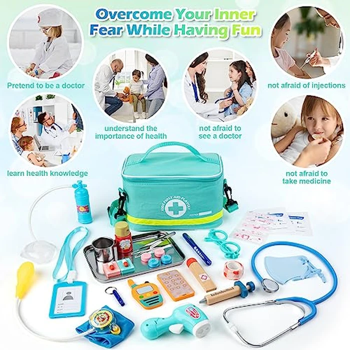 Sundaymot Doctor Kit for Kids, 34 Pcs Pretend Playset for Toddlers, Doctor kit for Toddlers 3-5, with Medical Bag, Stethoscope and Other Accessories, for Boys and Girls Fun Role Playing Game by Sundaymot - Image 3