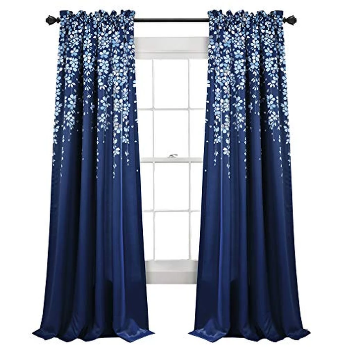 Lush Decor Weeping Flower Light Filtering Window Curtain Panels, Pair, 52"W x 84"L + 2" Header, Navy - Charming Modern Floral Curtains for Living Room, Dining Room, & Bedroom by Lush Decor - Used - Very Good condition - US$27.99