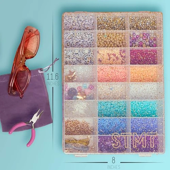 STMT D.I.Y. Glitz Bead Case, Includes Over 500 Jewelry Making Supplies, Including Cute Beads for Jewelry Making, Bracelet Charms, Storage Case, Friendship Bracelet Kit, Teen Girl Gifts by STMT - Image 4